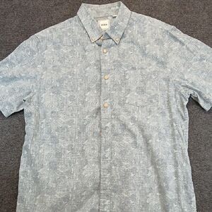 ROWM Men's light blue patterned short sleeve button-down shirt SZ LG EUC